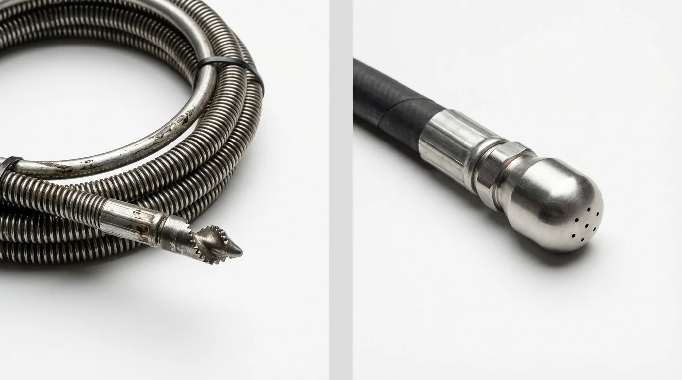 Drain snake cable and hydro jetting nozzle used for drain cleaning in Warren, PA
