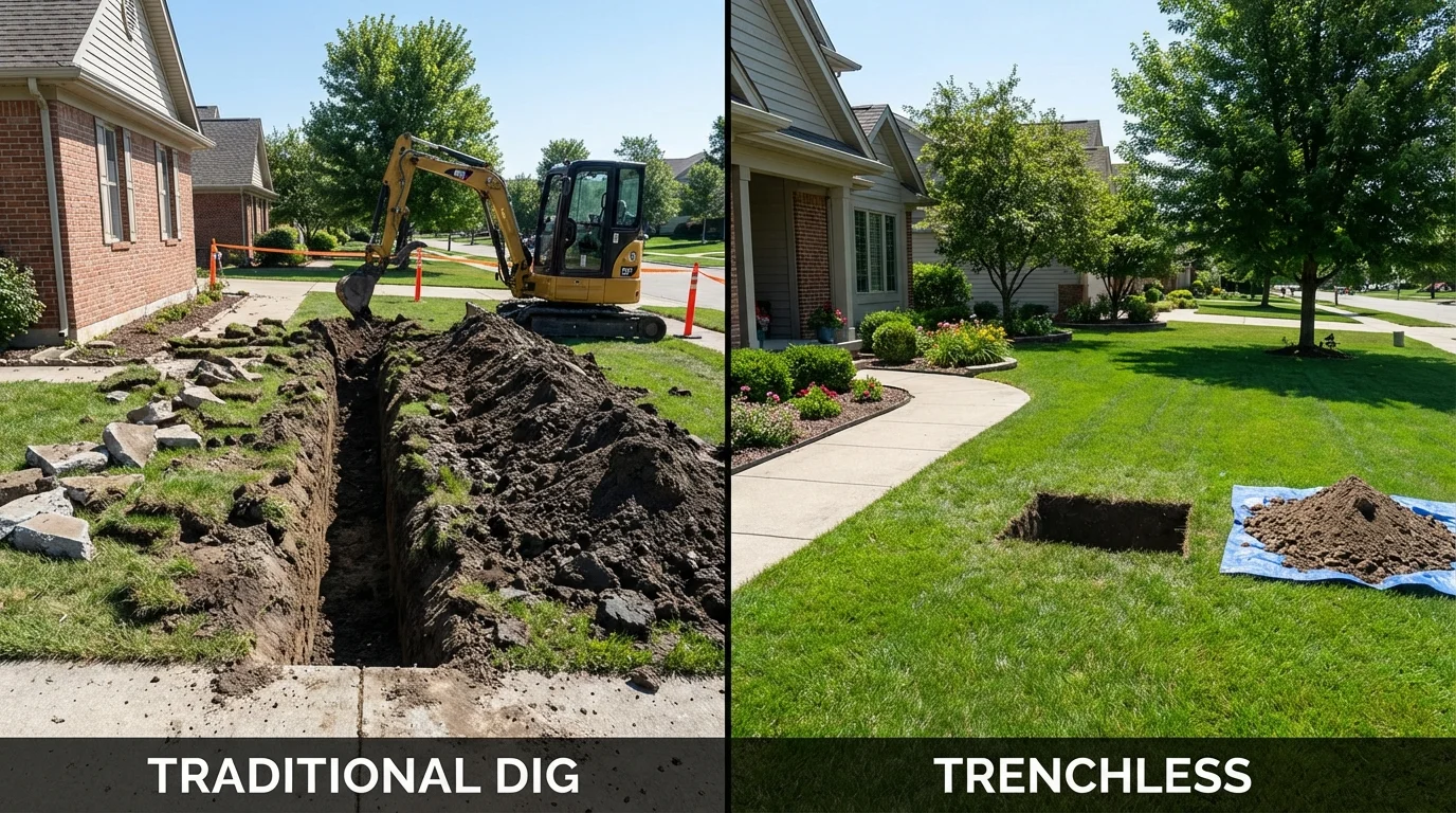 Trenchless sewer repair with minimal yard damage versus traditional excavation in Warren, PA